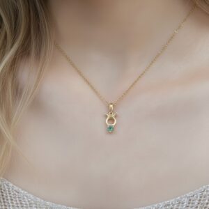 10k solid gold taurus emerald pendant necklace: au 417 bull zodiac sign