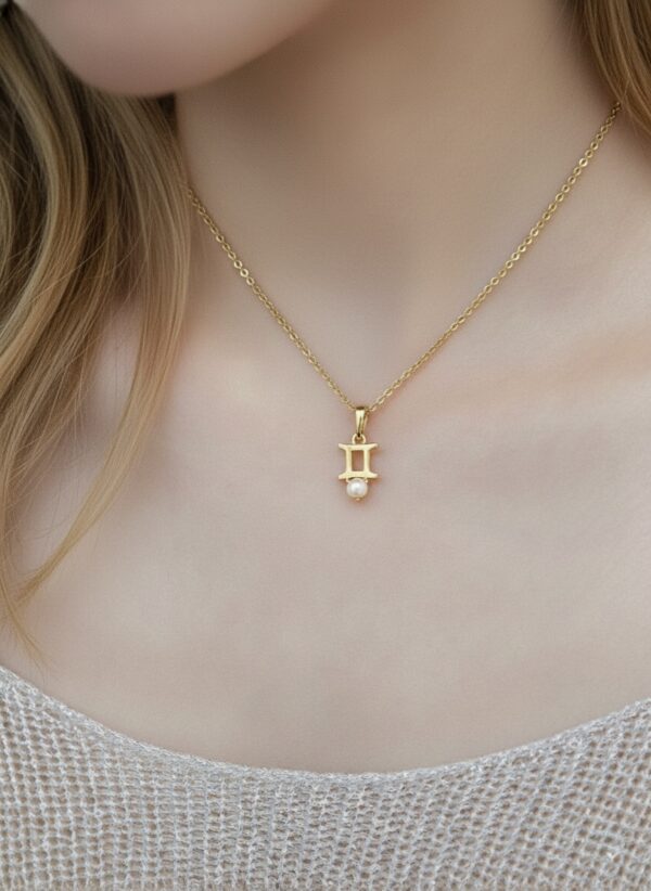 10k solid gold gemini pearl pendant necklace: au 417 zodiac twins sign