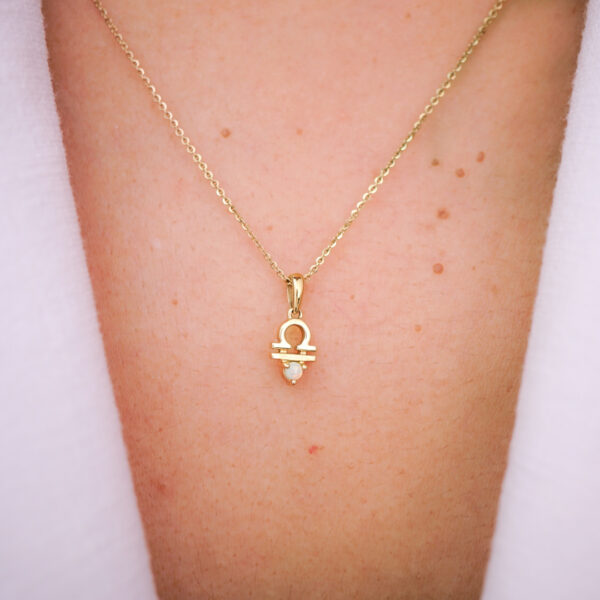 10k solid gold libra opal pendant necklace – au 417 scales zodiac design with natural opal, dainty october birthstone jewelry
