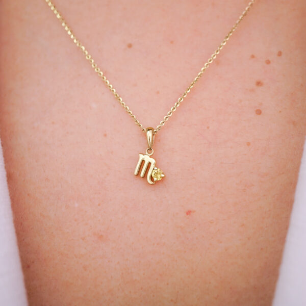 10k solid gold scorpio necklace – au 417 zodiac scorpion pendant with natural yellow sapphire, november birthstone jewelry gift