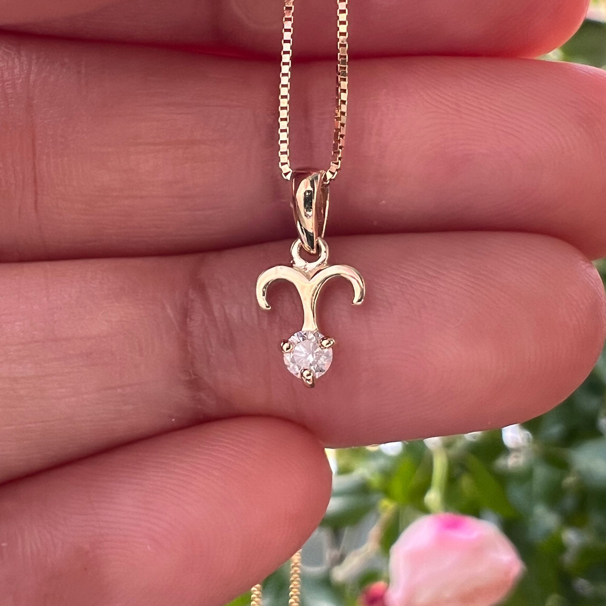 10k solid gold ram pendant with genuine diamond – aries zodiac necklace, au 417 gold charm jewelry gift