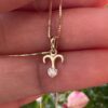 10k solid gold ram pendant with genuine diamond – aries zodiac necklace, au 417 gold charm jewelry gift