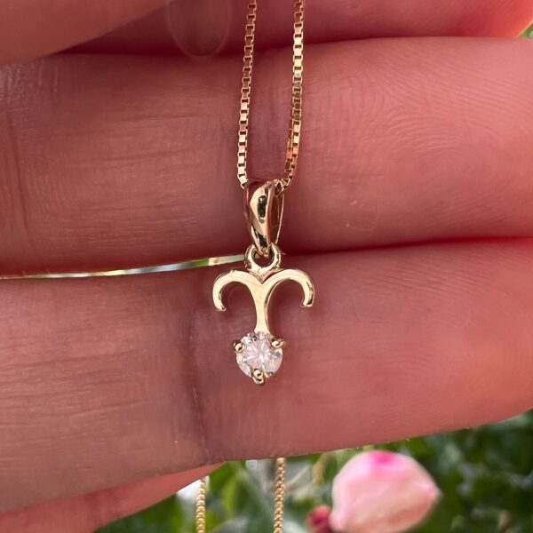 10k solid gold ram pendant with genuine diamond – aries zodiac necklace, au 417 gold charm jewelry gift