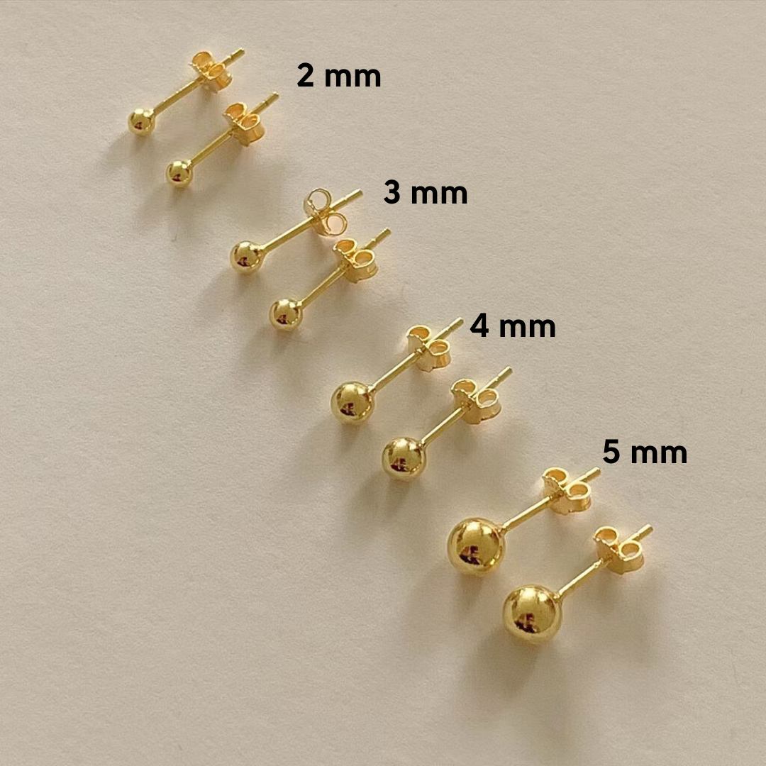 18k solid gold ball stud earrings: tiny handmade gold studs