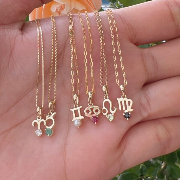 10k solid gold cancer zodiac pendant necklace: natural ruby charm