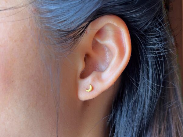 20k solid gold moon stud earrings: dainty celestial jewelry