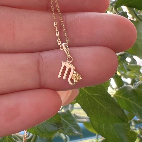 10k solid gold scorpio necklace – au 417 zodiac scorpion pendant with natural yellow sapphire, november birthstone jewelry gift