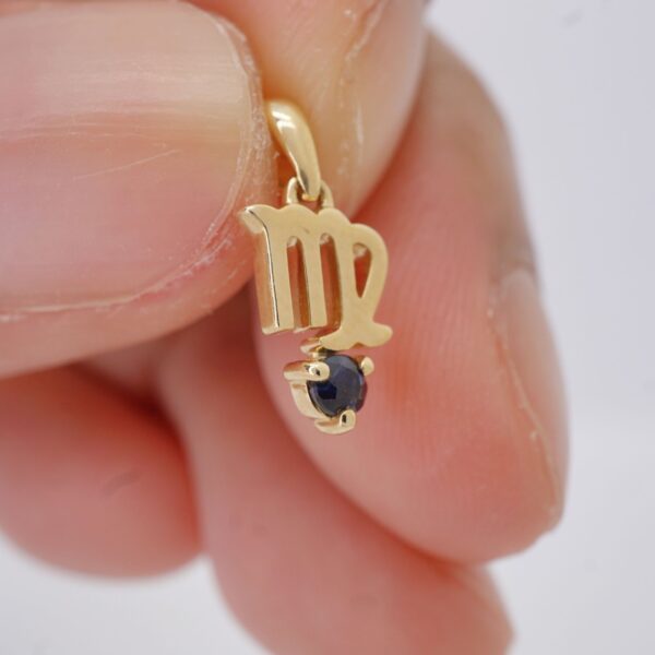 10k gold virgo pendant necklace: blue sapphire zodiac charm