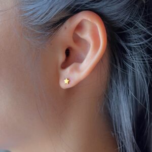 21.6k solid gold star studs: dainty minimalist earrings