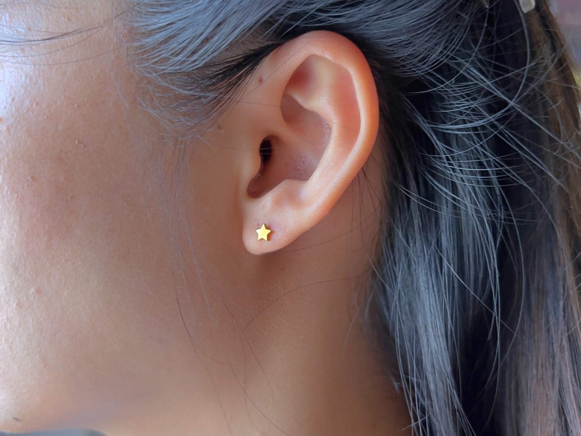 21.6k solid gold star studs: dainty minimalist earrings