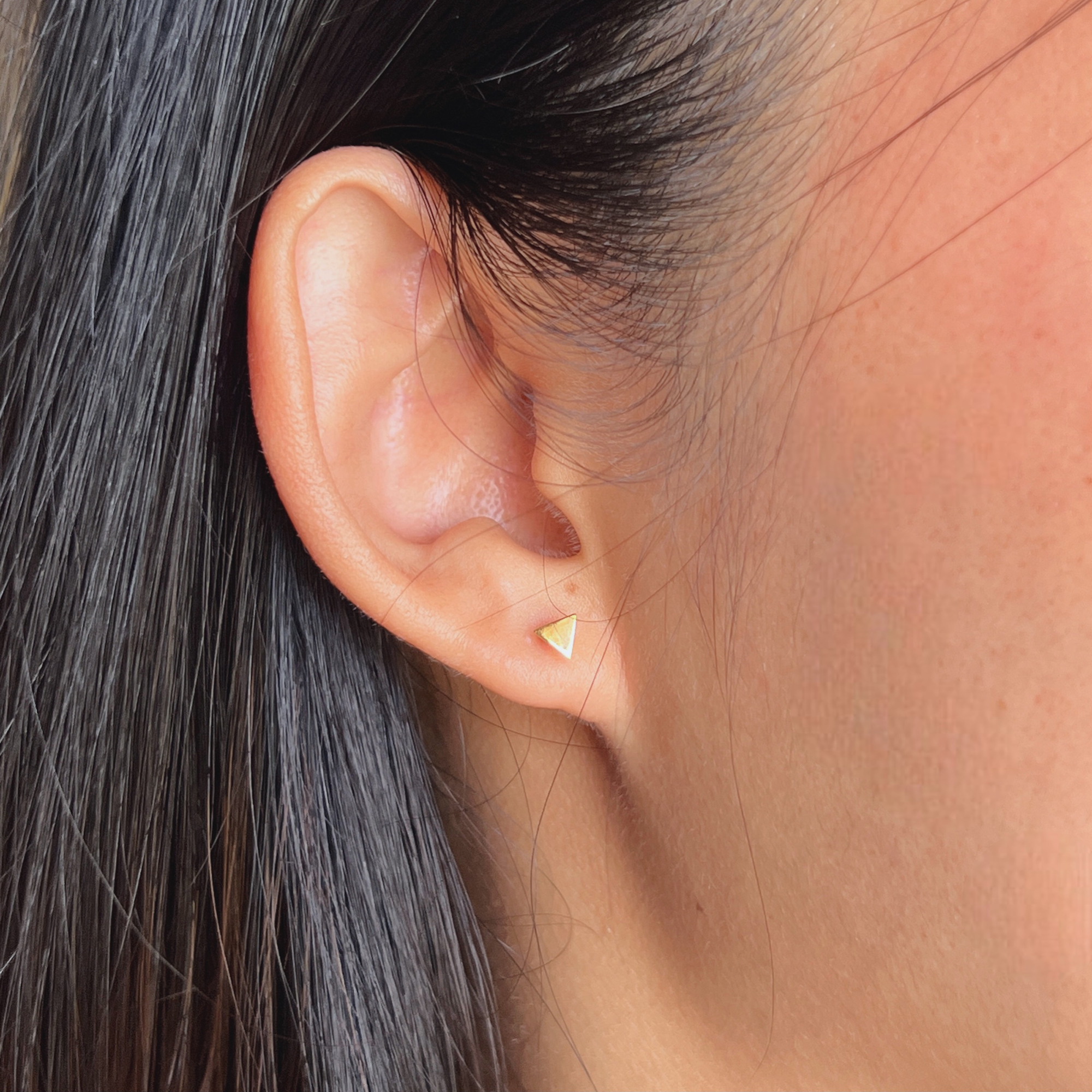 20k solid gold triangle stud earrings: handmade minimalist jewelry
