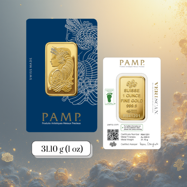 1 oz PAMP Suisse Lady Fortuna gold bar 24K Au 999.9 fine gold sealed CertiPAMP authentic Swiss gold bar Goldnuine
