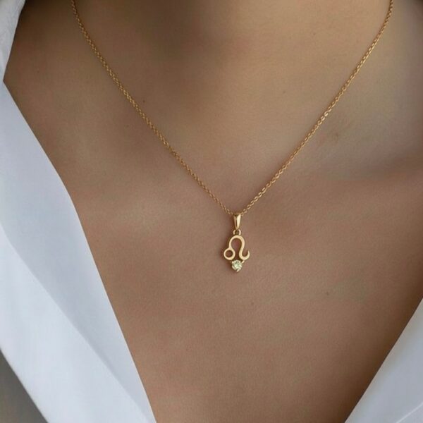 10K solid gold Leo pendant necklace with natural peridot. Genuine Au 417 zodiac jewelry symbolizing strength, confidence, and prosperity. Premium gift ready.