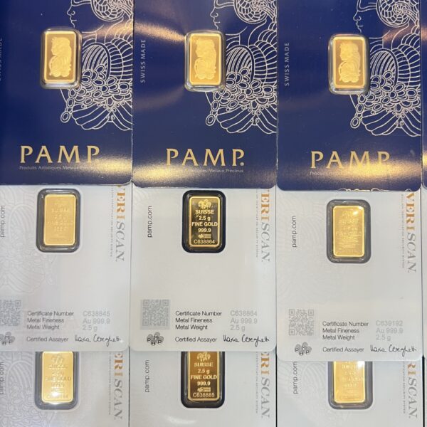 2.5g PAMP Suisse Lady Fortuna gold bar 24K Au 999.9 fine gold sealed CertiPAMP authentic Swiss gold bar Goldnuine