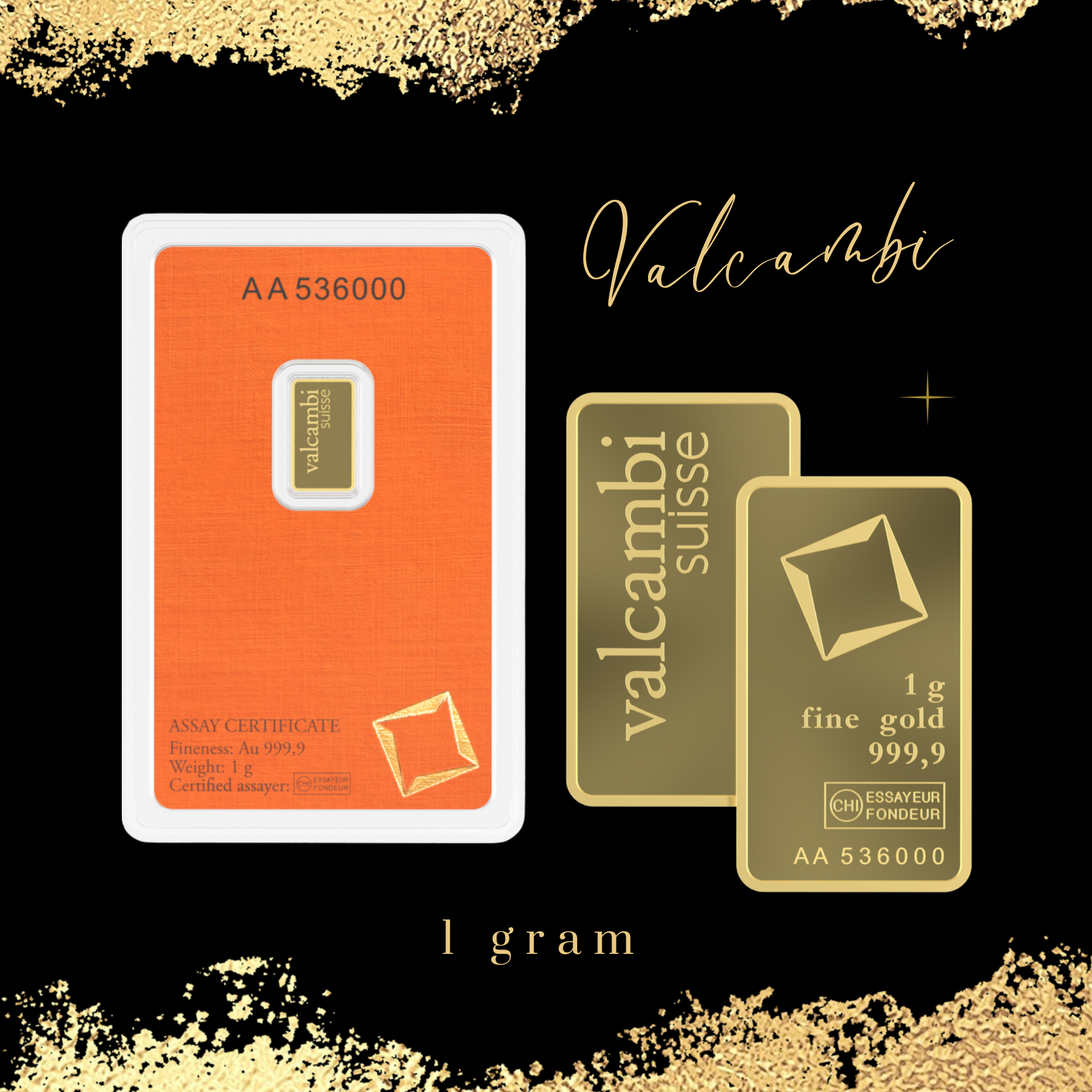 1g Valcambi Suisse 24K Gold Bar (Au 999.9) Swiss Bullion Sealed Assay